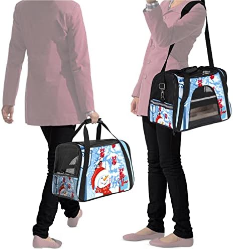 Переноска за домашни любимци, удобна сгъваема чанта за домашен любимец с меки страни, зимна фигура под формата на коледната елха и снежен човек