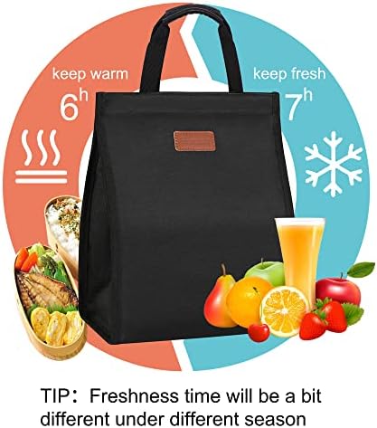 Чанта за обяд за жени, Изолирано Множество чанта за обяд с Вътрешен джоб, чанта за обяд за работа (черна