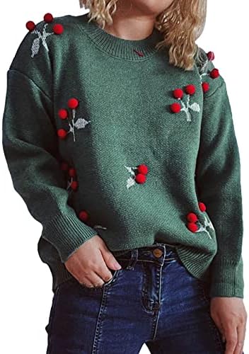 Пуловери MUDUH за Жени, Зимни Пуловери, с кръгло деколте и дълъг Ръкав, Модел Шампанско Череша, Всекидневни