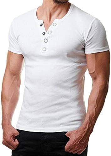 Летни Ризи Голям и Висок Размер, за Мъже, Мъжки Ежедневни Монофонични Топ, Блуза с V-образно деколте, Монофонични