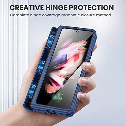 Калъф Ruky за Samsung Galaxy Z Fold 3 с поставка за краката, защитен калъф за цялата корпус с вградена защита на екрана, защитен калъф-поставка от изкуствена кожа за Samsung Galaxy Z Fold