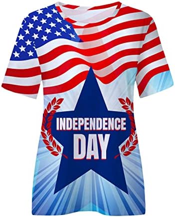 Тениска с Американския Флаг, Дамски Блузи На Ден на Независимостта, Свободни, С Къс Ръкав и Кръгло Деколте,