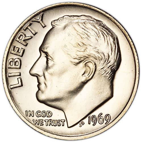 1969 Десятицентовик P BU Roosevelt Избор на монетния двор на САЩ, Без да се прибягва