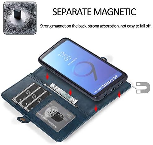 Asuwish Калъф за телефон Samsung Galaxy S9, Портфейл, свалящ се с фолио от Закалено Стъкло и Кожена Конвертируеми