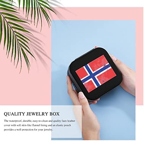 Норвежки Флаг Кутии За Бижута, Изкуствена Кожа Портативен Дисплей Кутия За Съхранение на Притежателя Мини Торбичка