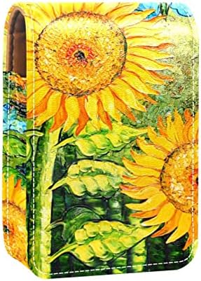 Маслени картини на Слънчогледи Калъф за Червило с Огледало за Чантата Калъф за Червило Притежателят е подходящ