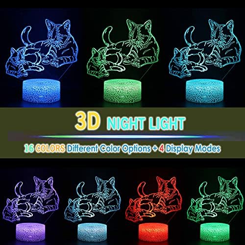 Marzius Cats Пет 3D Иллюзионная Светодиодна Настолна Лампа-лека нощ с Поздравителна пощенска картичка, Подсвечивающаяся основа, 16 цвята, дистанционно управление, Забаве?