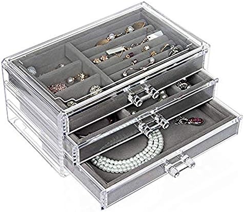Ковчег за бижута XJJZS - Дамски Часовника с 3 чекмеджета, Кадифе Бижута Органайзер за Съхранение на Обици, Гривни,