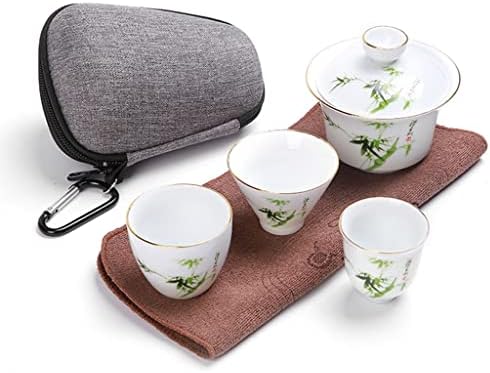 ZLXDP Пътна Чанта Китайски Чай Набор от Кунг-фу Гайвань Чайник Чаени Чаши Панаирните Чаша Чай Комплекти Бяла