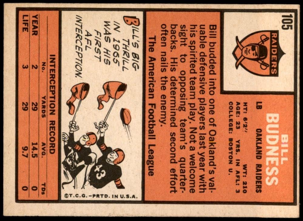 1966 Topps 105 Бил Баднесс Окланд Рейдерс (Футболна карта) EX/MT Raiders Бостънския университет