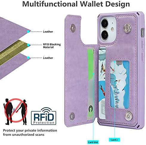 iCoverCase за iPhone 12, Мини Чанта-портфейл със стойка за притежателя на кредитната карта [RFID Lock], Поставка от Изкуствена кожа Премиум-клас, Magnetic устойчив на удари калъф с ка?