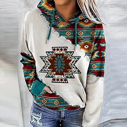 Дамски блузи COKUERA Aztec с качулка, Удобна Укороченная Hoody за Публикуване, Необичайно Дълъг ръкав, Пролетни