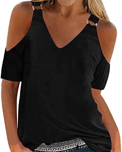 Дамски Блузи с открити рамене 2023, Ежедневни Летни Модни Тениски с Къс ръкав и V-образно деколте, Тениски с
