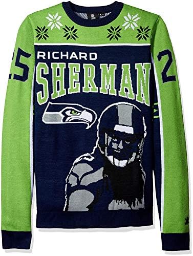 Празничен Грозен Пуловер играч FOCO Men ' s Футбол NFL Seattle Seahawks Ричард Шърман