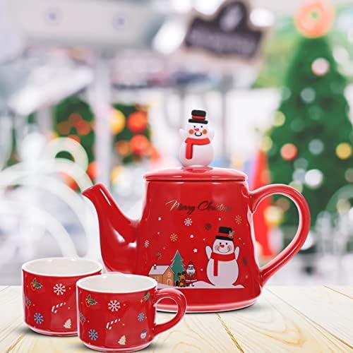 Комплект чаени Чаши Zerodeko, 1 комплект, Коледна Кана, Керамичен Чайник с Шарките на Снежен човек и Чаени Чаши,