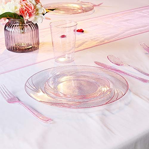 WDF 100ШТ Чаша от Розово злато на 12 унции, Пластмасови Чаши за Еднократна употреба, с Искри от Розово злато-Сватба