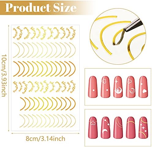 16 Листа Линейни Етикети за дизайн на нокти, Френски Линейни Стикери за нокти, Метални 3D Лента, по права Линия,