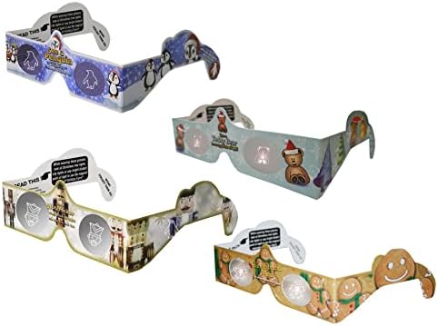 3D очила Стерео Holiday Eyes (R), Коледни 3D очила (R), новост 2022 г., 4 двойки с изключителен участието на Щелкунчика, Пингвин, Пряничного човек и Плюшено мече, Многоцветни (GHS-NCa4a