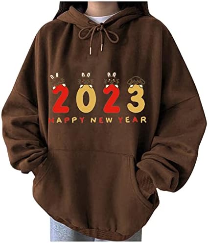 2023 Hoody Оверсайз за Жени със Сладък Заек, Графичен Пуловер с Бъни, Риза С Качулка, честита Нова Година, Hoody