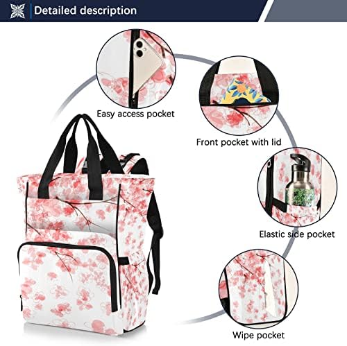 Чанта за Памперси Раница за детски Чанти за смяна на Пелени богат на функции Раница за пътуване с цвете Череши