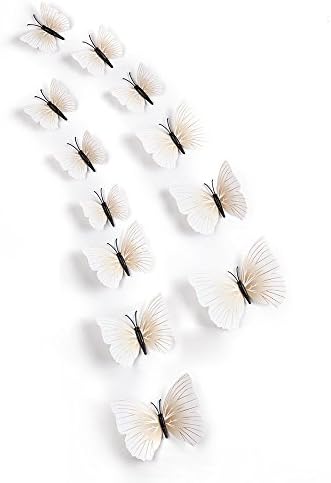 12 бр. Домашни 3d Стикери за стена с пеперуди на магнит, Просто Ярък Дизайн на Пеперуда, за Украса на Детска стая, Спалня, телевизор, хладилник (Бял)