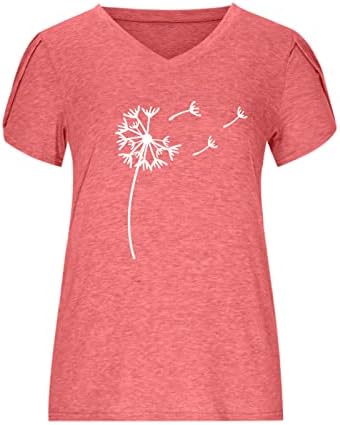 Момичета 2023 С Къс Ръкав V Образно Деколте Памучен Графична Блуза за Почивка, Тениска, Лятна Есенна Риза за