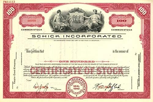 Акционерният сертификат Schick Incorporated