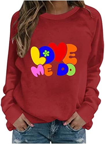 Oplxuo/ Жена Пуловер с дълги ръкави, Потници, Новост, Основни Ризи с Принтом Любов, Тениска с кръгло деколте,