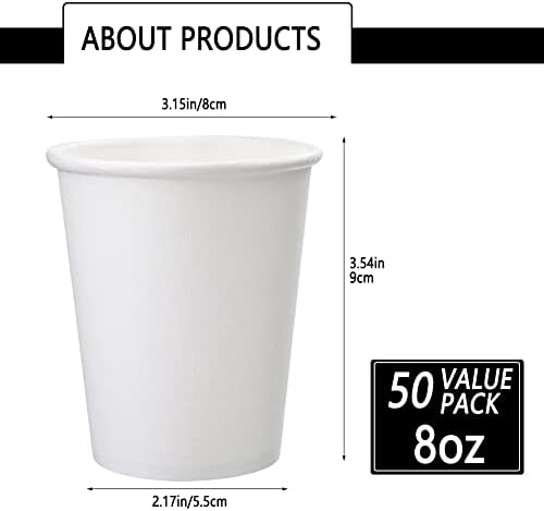 За еднократна употреба хартиени чаши Fedmut 8oz 50 от опаковки, картонени чаши за напитки, вечерни чаши, чаши