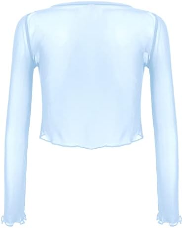 TTAO/Мрежест Съкратен Топ За момичета, Прозрачна Риза с дълги ръкави и Завязками Отпред, Върхове за Балетни