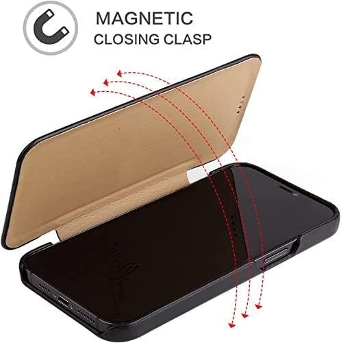 Калъф SERDAS за iPhone 13 Pro Max, Калъф-награда от естествена кожа с панти капак и магнитна закопчалка, Сгъваем