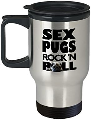 Подарък Халба За пътуване със Забавна Мопс - Sex Pugs Rock n Roll - 14 грама С Двойни Стени От Неръждаема Стомана