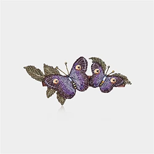 Дебела серия от роли с пеперуди, ръчно бродирани Пролетно шнола за коса с пеперуди, отзад, Странично оттичане
