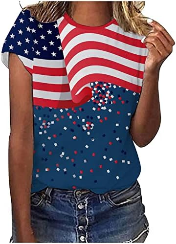 Тениска с Американския Флаг, Дамски Блузи На Ден на Независимостта, Свободни, С Къс Ръкав и Кръгло Деколте,