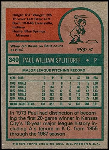 1975 Topps 340 Пол Сплитторфф Канзас Сити Роялз (Бейзболна карта) в Ню Йорк+ Роялз