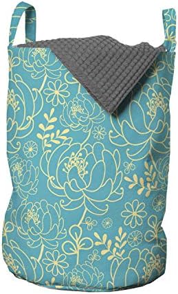 Жълто-Синя чанта за дрехи Ambesonne, Класически Дизайн във формата на Цветни Клончета, Листа и Венчелистчета,