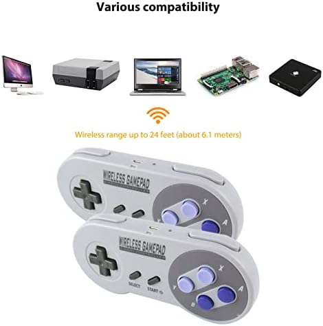 Комплект от 2 безжични контролери 2,4 Ghz, съвместими с NES Classic Edition, Геймпад контролер с USB-приемник