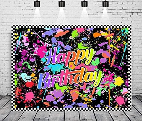 LYWYGG 7x5ft Фонове, за Снимки на рожден Ден, Цветни графити, Пръскане на Боя, на Фона на Момчета и Момичета,
