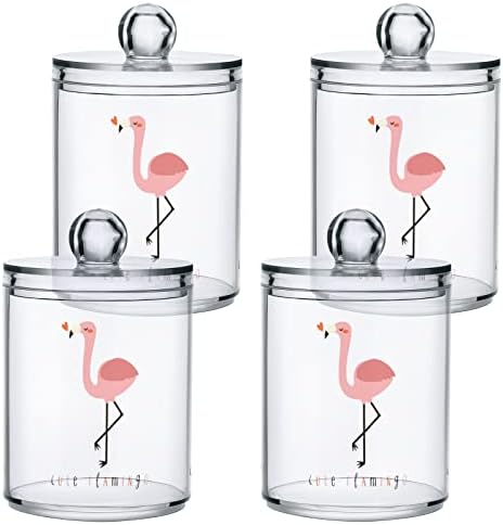YYZZH Сладък Cartoony Фламинго Със Сърцето На бял Фон, 4 опаковка, Притежател на Qtip, Диспенсер за Памучни