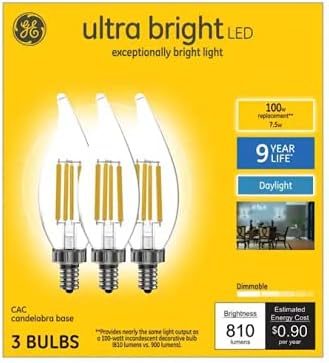 GE Ultra Bright LED 100-ватов Еквивалент на Декоративни свещи с регулируема яркост на Дневна светлина CA12 (3