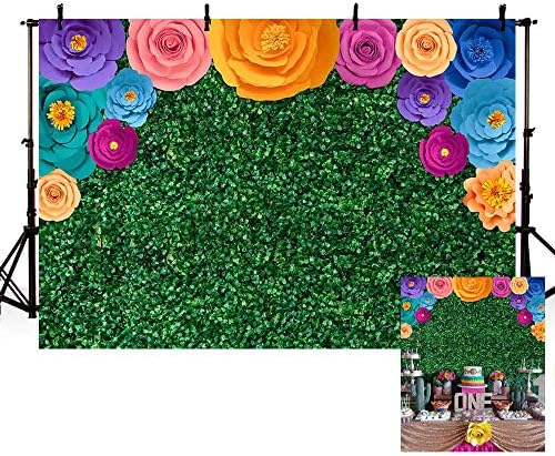 MEHOFOND 7x5ft Парти Fiesta Летни Зелени Листа, Билки Снимка на Фона на Синко Де Майо Мексикански Пъстри Цветя