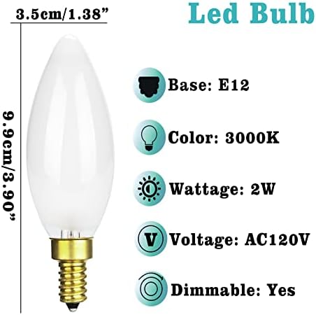 Led лампа FLMAMT B11 2W E12 с регулируема яркост, Топло Бяла лампа-Канделябр 3000K с Млечно-матирано Стъкло,