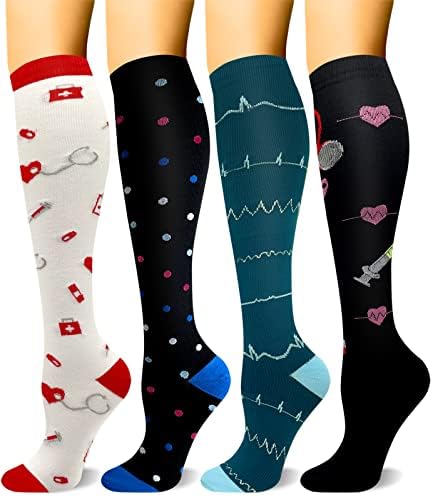 HLTPRO 4 Двойки компрессионных чорапи за жени и мъже - най-Добрата подкрепа за медицина, кръвообращението, медицински сестри, движение, пътуване