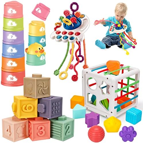 4 в 1 Детски Сензорни играчки 6-12-18 месеца, Монтесори, Играчка За никнене на млечни зъби, 8, 9, 10, 12 М,