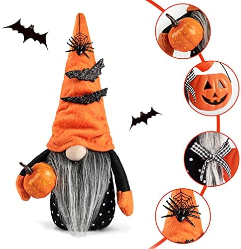 D-FantiX Хелоуин Плюшени Джуджета с Оранжевата Шапка на Вещица, Тиквен Фенер + Хелоуин Плюшени Джуджета с Черна