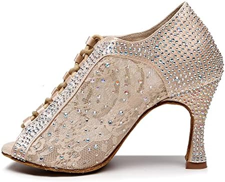 DKZSYIM/ Женски Танцови обувки с отворени пръсти, Украсени с пайети, За Салса, Бални Обувки с дантела, Моделът