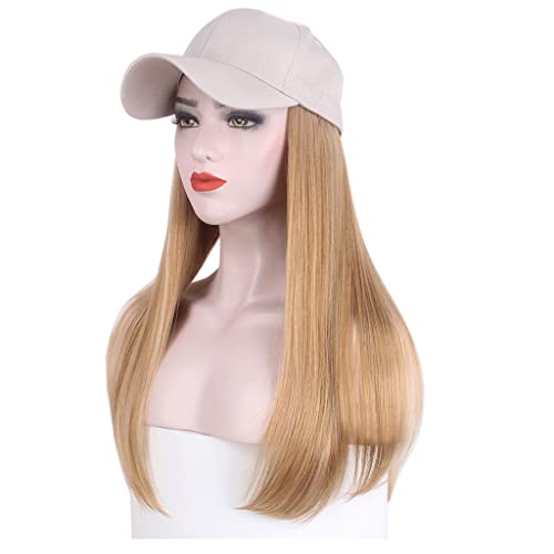 Дамски шапка за коса YFQHDD, бяла бейзболна шапка, перука, дълга права шапка със златен наклон, перука