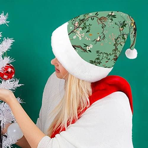 Света на маймуните, зелена плюшен коледна шапка, палави и хубави шапки на Дядо Коледа с плюшени полета и удобна