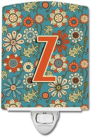 Керамични лека нощ Carolin's Treasures CJ2012-ZCNL Letter Z Flowers в Ретро стил, синьо на цвят, компактен, сертифициран UL, идеални за спални, баня, детска, коридор, кухня,