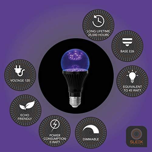 Led лампа Blacklight с подсветка - Основна лампа E26 - Напрежение 120 В, 5 W, Енергия за живот на цветен led